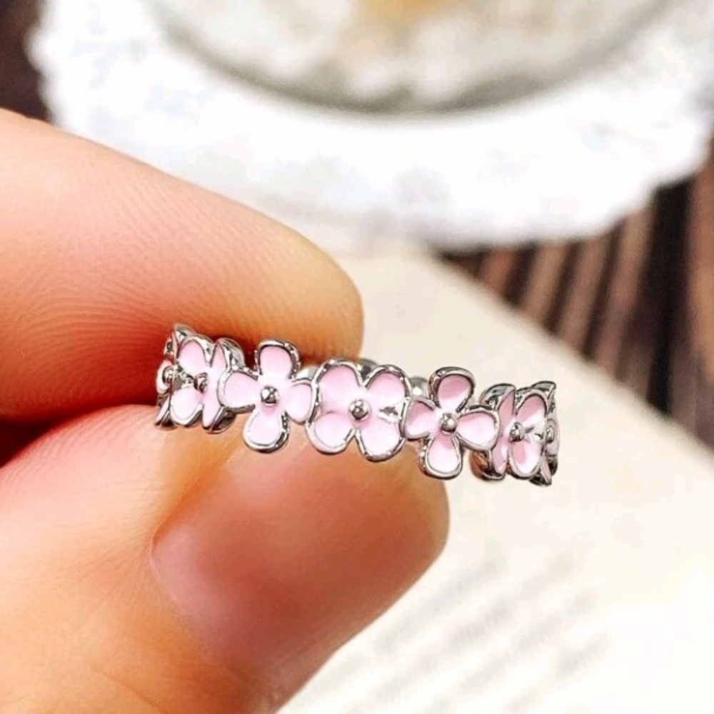 Flowers Sterling Silver Ring - Size 7 & 8 (PINK, BLUE & PURPLE) - Picture 8 of 16